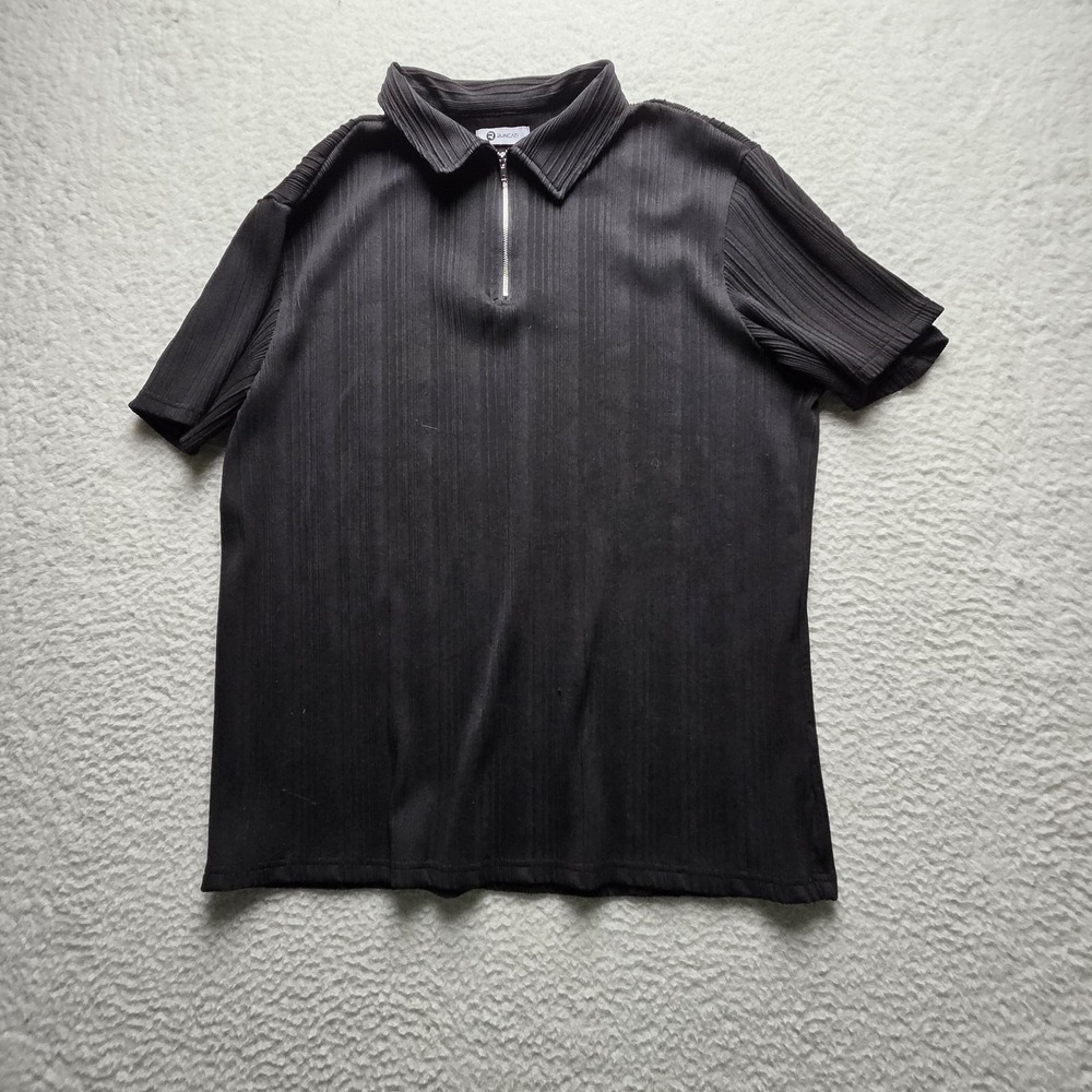Runcati Polo Shirt Mens 46 Black Stripe Short Sleeve 1/4 Zip Casual Knit Top
